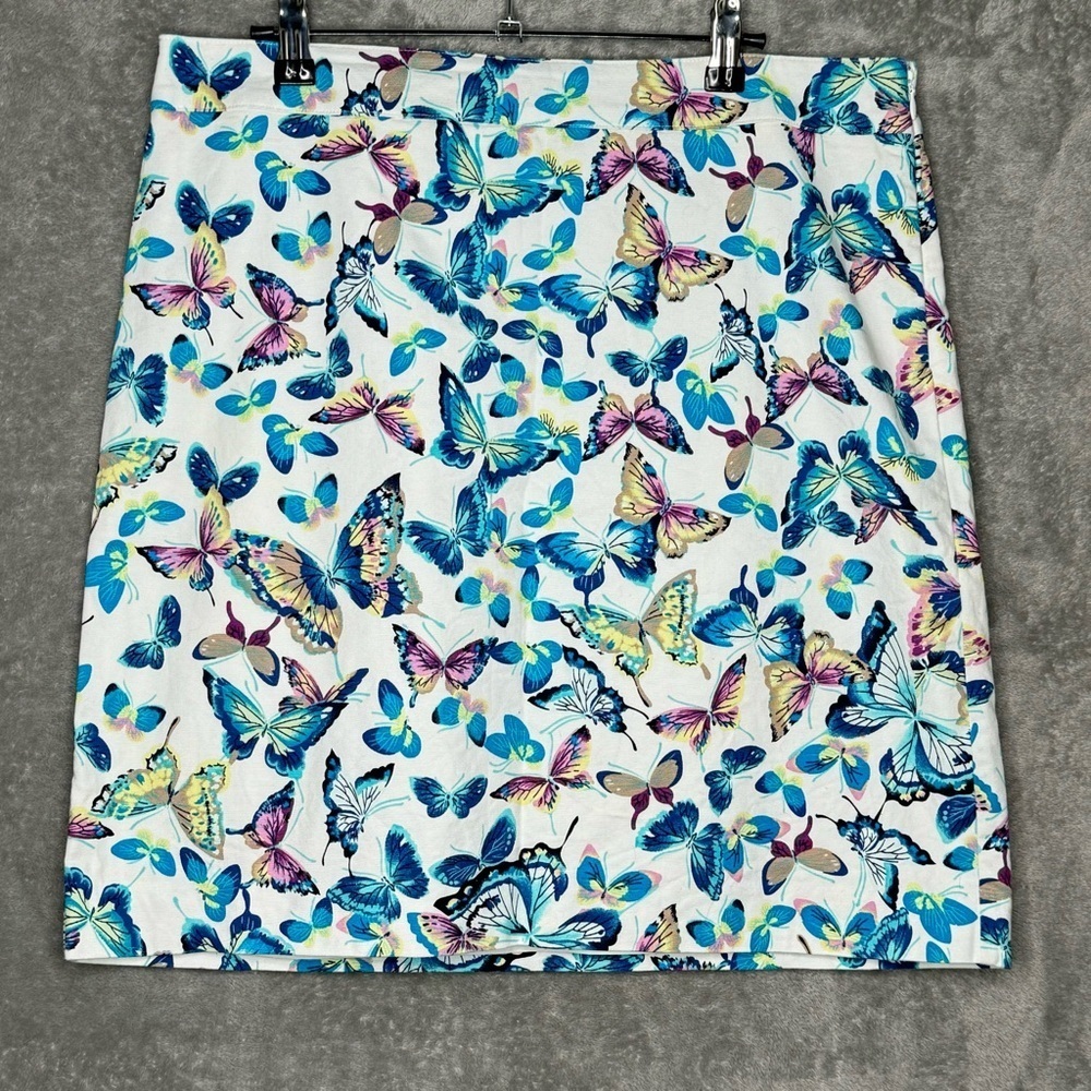 Talbots Canvas 12 A Line‎ Skirt Blue Exquisite Butterflies Cotton Zip Close